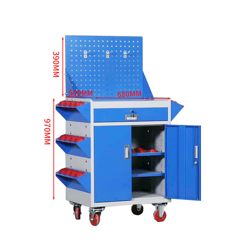 格具(GEJU) 工具柜五金多功能车间工厂维修工具零件整理柜 带侧刀具柜灰蓝套色