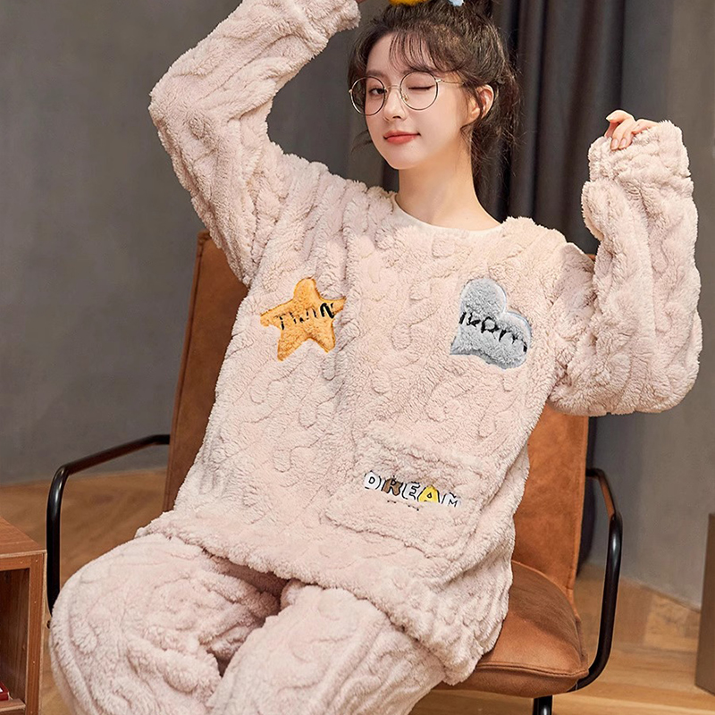 浪莎珊瑚绒睡衣女士秋冬季新款可爱长袖加厚保暖套装可外穿家居服高清大图