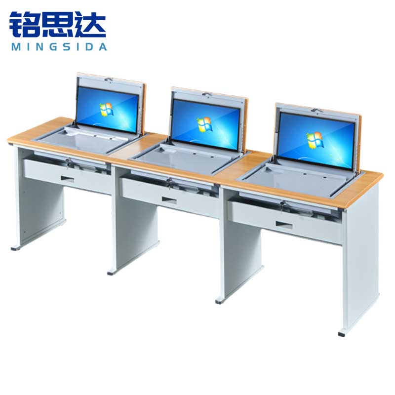 铭思达翻转电脑桌三人位张高清大图