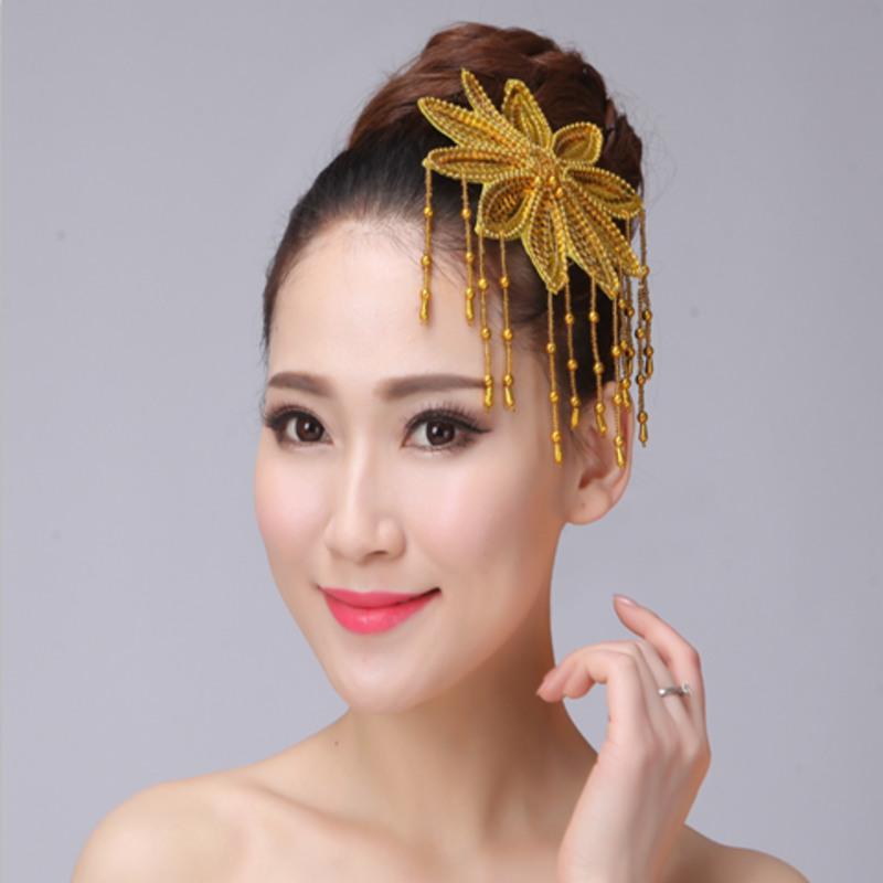 舞蹈头饰舞蹈现代舞台演出服头花民族风头饰秧歌服广场舞头饰饰品红色