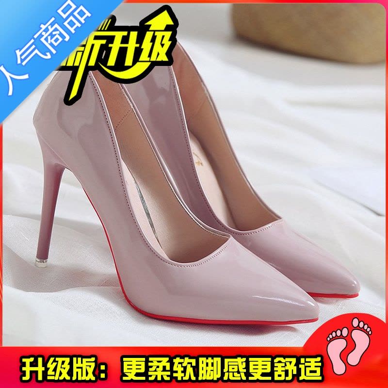 SUNTEK41-42红底高跟鞋女43-44性感细跟牀上调情炮鞋黑色漆皮气质单鞋图片