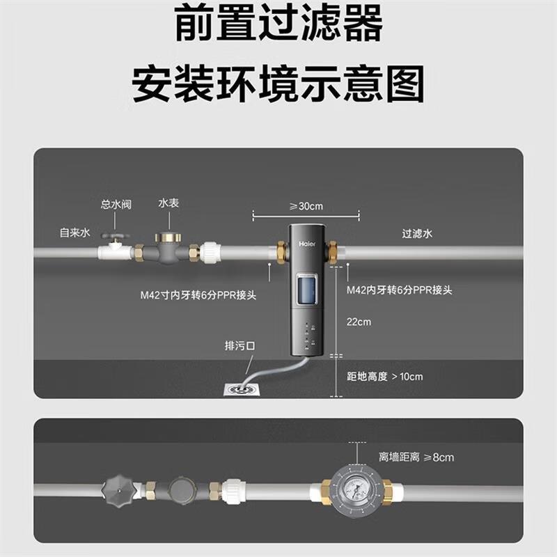 海尔(Haier)前置过滤器8T大通量家用顶配鲜活水40微米可视化双网自动反冲洗银河pro HQZ60-HFAZ26