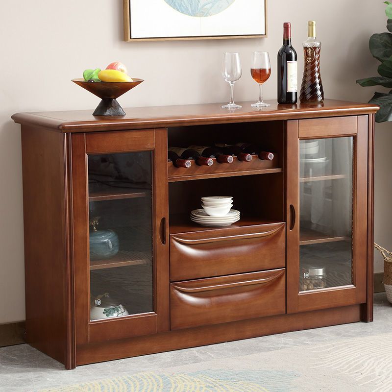 青木川 实木餐边柜酒柜一体靠墙矮柜高柜客厅餐厅家用小户型1.3米双门厨房置物架碗柜备餐柜茶水柜收纳储物柜