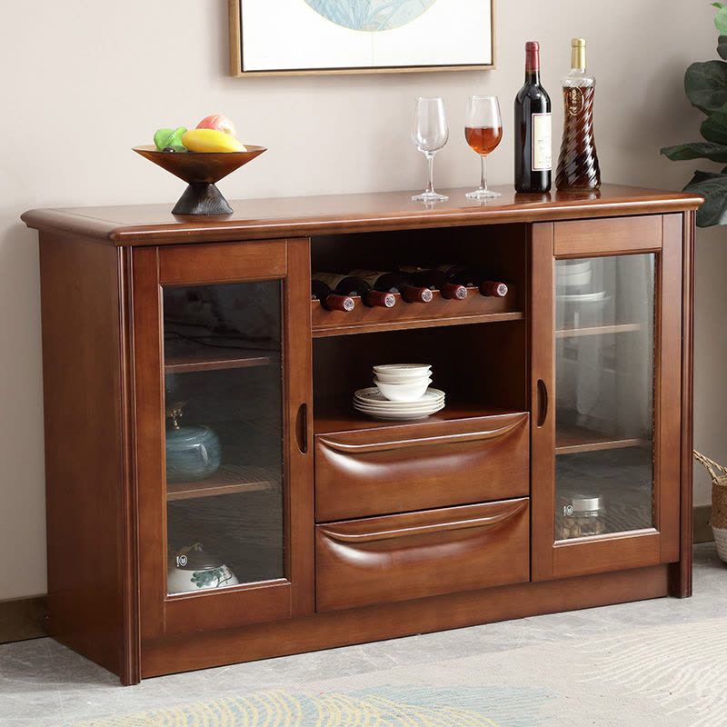 青木川 实木餐边柜酒柜一体靠墙矮柜高柜客厅餐厅家用小户型1.3米双门厨房置物架碗柜备餐柜茶水柜收纳储物柜图片