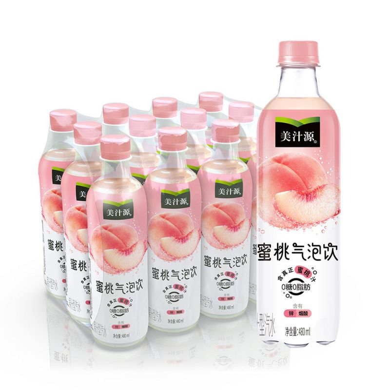 可口可乐美汁源无糖气泡水0卡0脂肪汽水碳酸饮料480ml*12瓶整箱