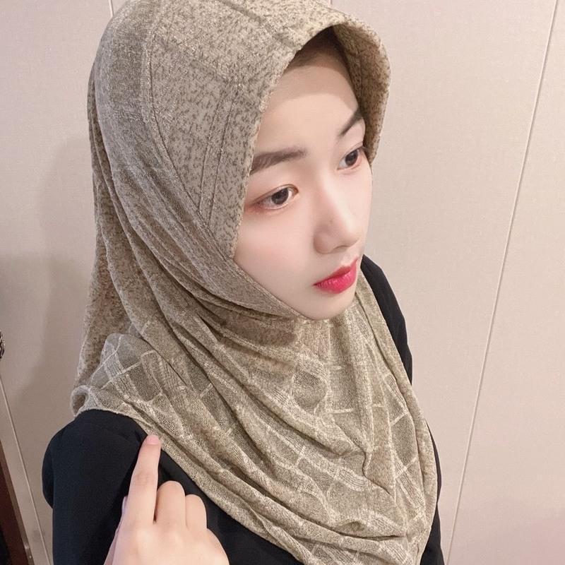 穆斯林方便套头夏季新款盖头回族透气时尚头巾妈妈款纯色网纱头巾 1