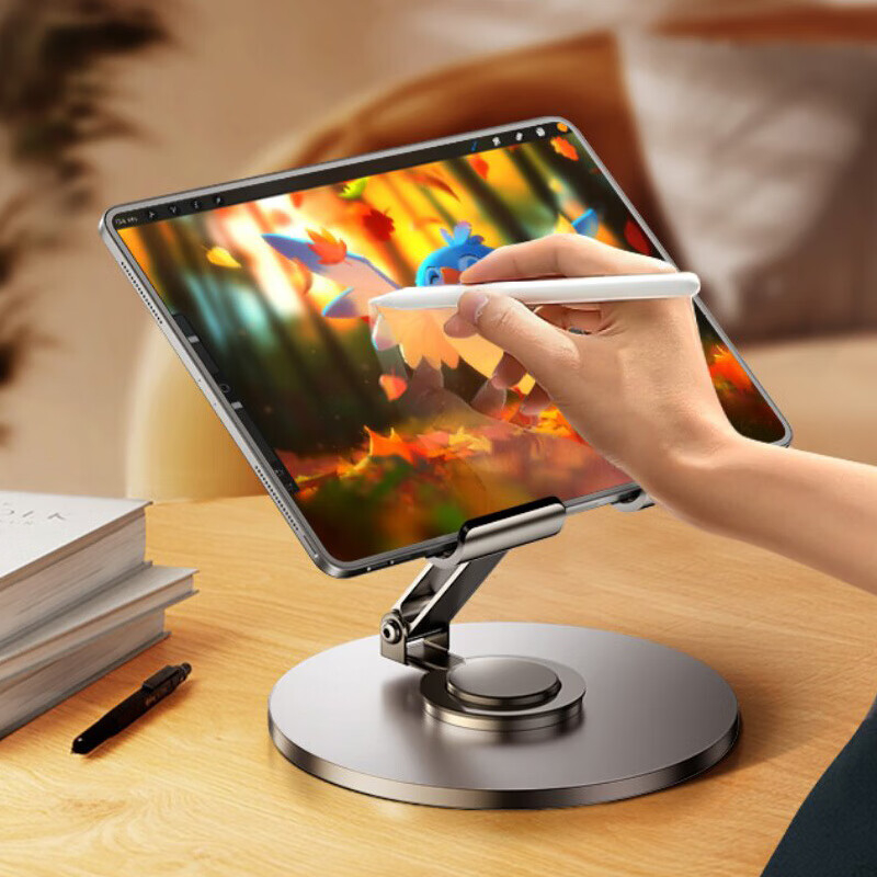 毕亚兹[全金属]平板支架ipad桌面手机支架360°多功能旋转折叠款支撑架子吃鸡游戏网课学习绘画通用B69高清大图