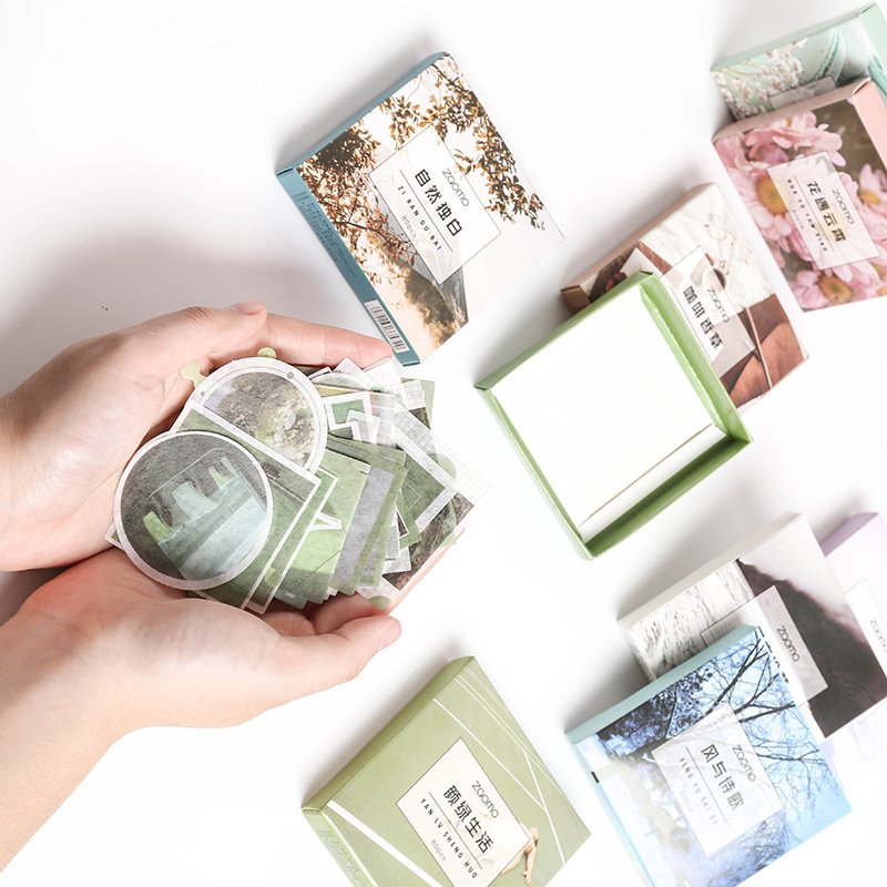 80张日系ins风盒装手帐和纸贴纸风景照片暖盐系手账拼贴装饰素材