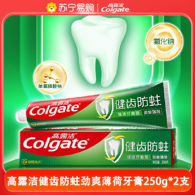 高露洁口腔护理清洁全面防蛀超爽薄荷牙膏家庭加量装250g*2支 防蛀固齿清新口气