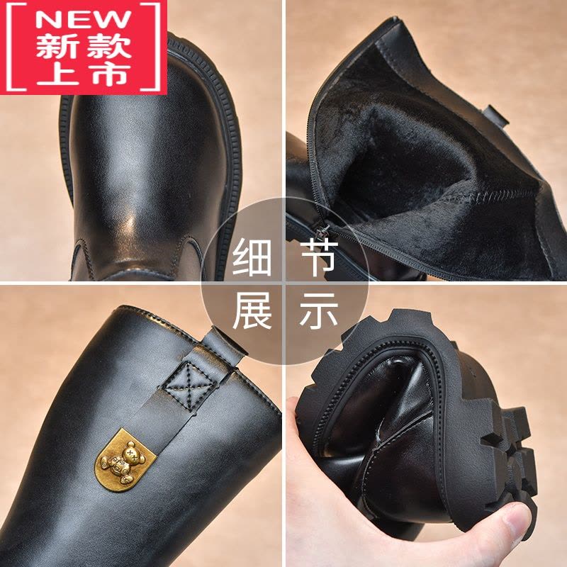 可莉允女童靴子2022秋冬新款加绒公主长靴软底高筒皮靴防滑儿童二棉冬鞋图片