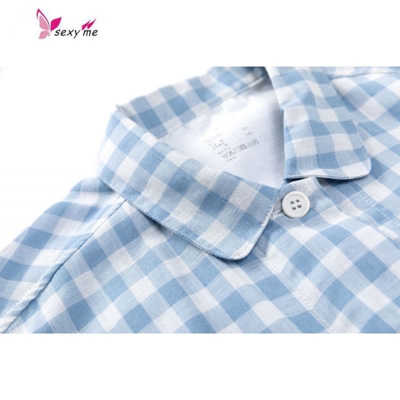 新款棉双层纱布家居服 睡衣+睡裤 小格子 V9[定所居无] FISH BASKET图片