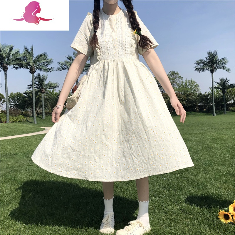 艳如飞日系连衣裙夏甜美中长款过膝裙子仙女超仙森女系学生小雏菊碎花裙连衣裙