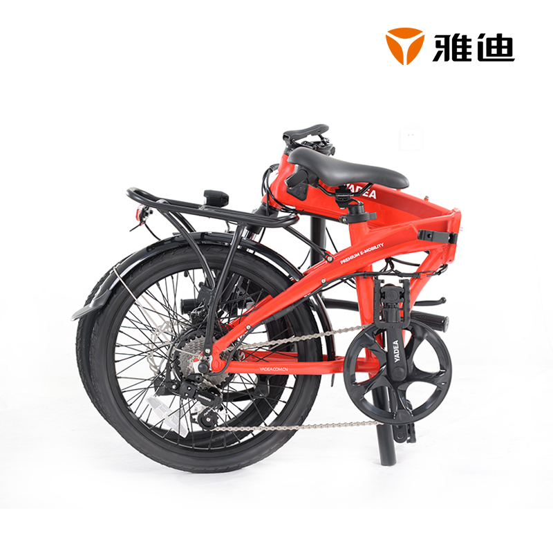 雅迪 yadea 电动车新款锂电池折叠车YF100休闲骑行男女骑行快速折叠电踏车电动车 烈日红