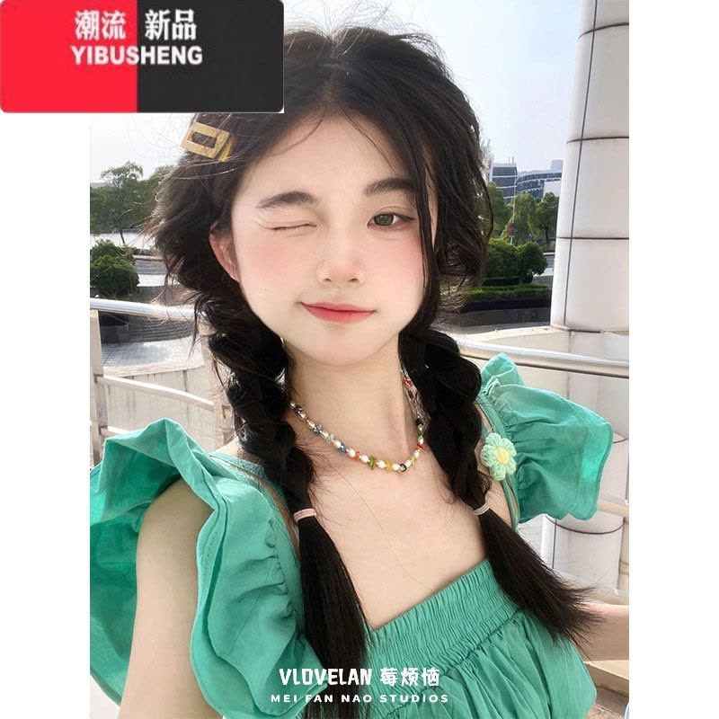 YIBUSHENG季新款吊带连衣裙女设计感小众宽松显瘦度假风褶皱小飞袖蓬蓬裙图片