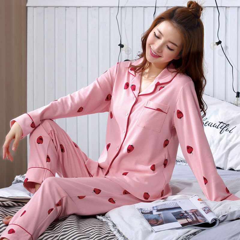 睡衣女长袖春秋季韩版女士薄款大码月子服秋冬家居服夏季两件套装 长袖LOVE M [85-100斤]