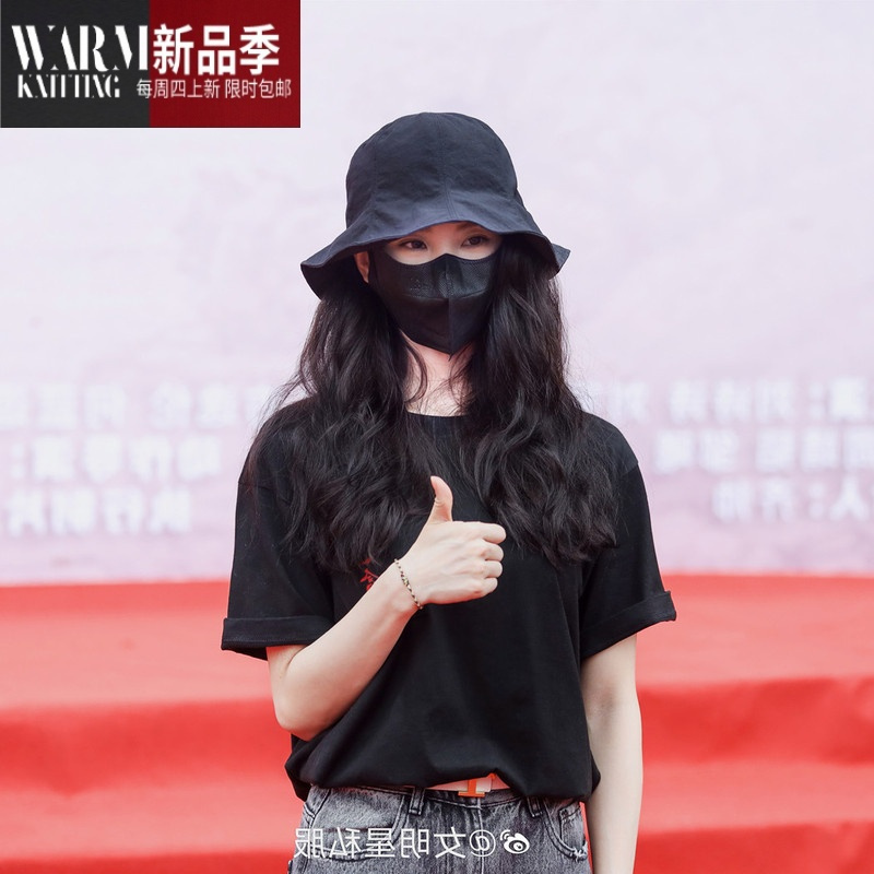 SHANCHAO刘诗诗同款帽子女款黑色渔夫帽日系遮阳太阳帽盆帽调节水桶帽