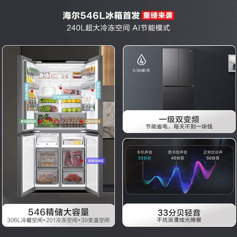 海尔十字对开门冰箱BCD-546WGHTDEDS9U1 546升大容量 1级能效 变频高清大图