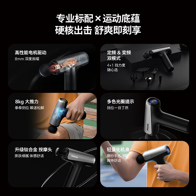 飞利浦(PHILIPS)小钢炮筋膜枪钛合金按摩头专业级肌肉深层按摩器颈膜枪全身按摩仪PPM3205G 新年礼物高清大图