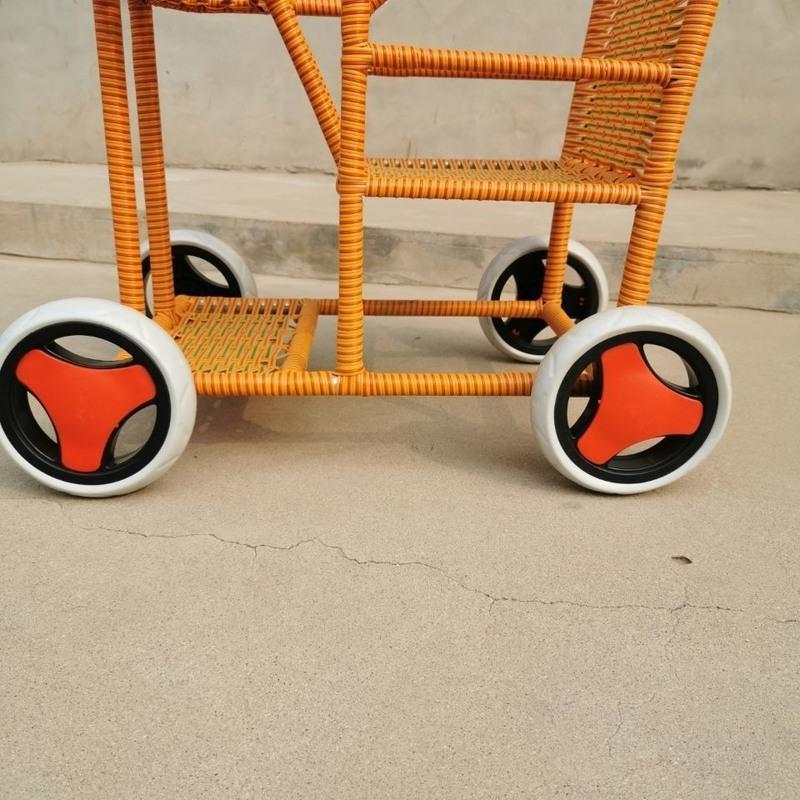 竹藤婴儿车仿藤轻便简易宝宝儿童小推车竹编竹藤夏季宝宝推车四轮送筐