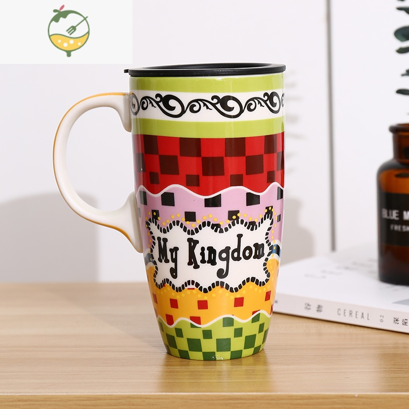 yicheng创意马克杯水杯带盖喝水杯子大容量咖啡杯家用潮流情侣陶瓷杯