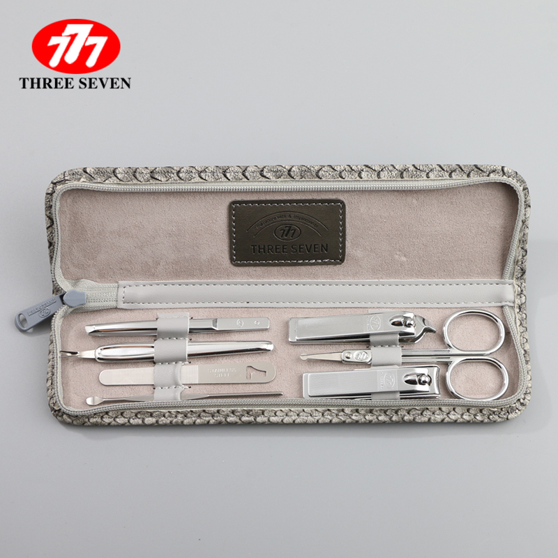 韩国777(THREE SEVEN)指甲刀套装男家用修甲工具正品指甲剪鼻毛剪指甲钳7件套 灰色