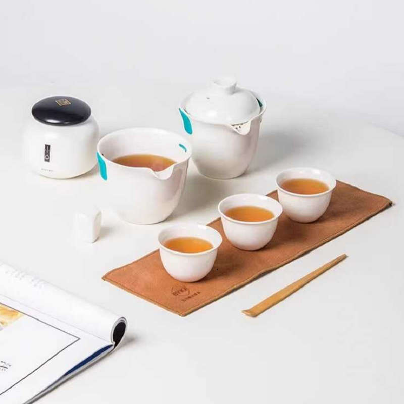 百科快客杯旅行套装 盖碗公道杯功夫泡茶茶具 乳白色 一壶6杯高清大图