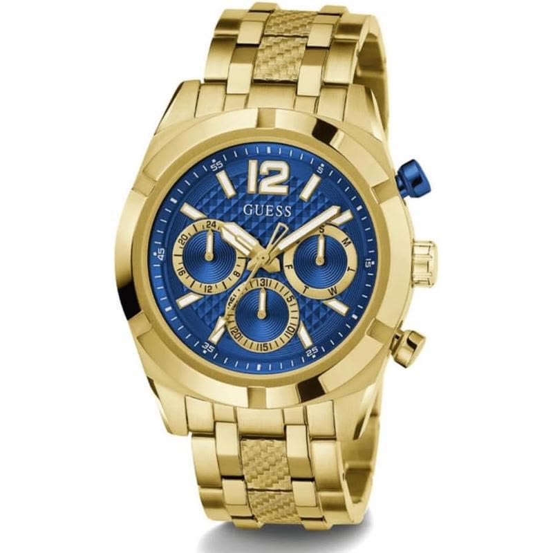 24新款男表 三眼计时44mm蓝盘精致金色钢带 商务轻奢运动石英手表图片