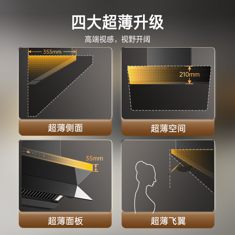 万家乐油烟机 顶侧一体欧式跨界25风量超薄抽油烟机 智能烟灶联动 挥手智控自清洗吸油烟机CXW-360-X3R1