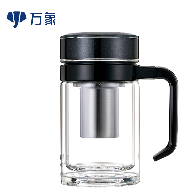 万象双层手柄玻璃杯大容量带滤网商务休闲喝水泡茶水杯