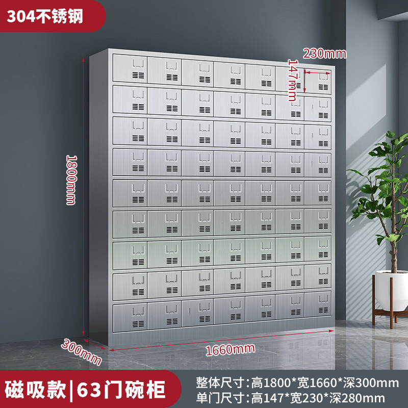 易企采 六十三门[304不锈钢]食堂餐具餐盘碗筷储物柜 30*166*180CM 单位:台高清大图
