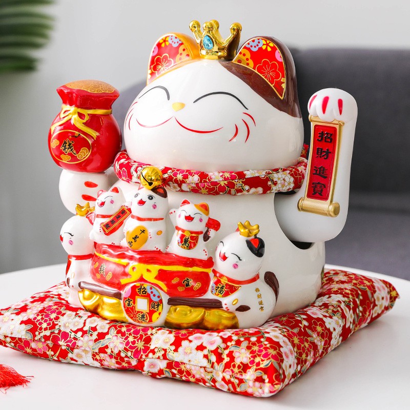 摇手猫摆件开业大号店铺收银台家居客厅电动自动招手特大号 三维工匠 11寸电动摇手财源广进[高28.5cm]猫高清大图