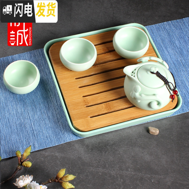 三维工匠日式竹制储水干泡茶盘大号圆形家用简约迷你小茶台茶具茶海托盘 [茶盘]流云大号圆形白