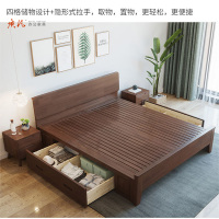 质凡北欧实木床现代简约民宿中式卧室床橡胶木箱框抽屉床