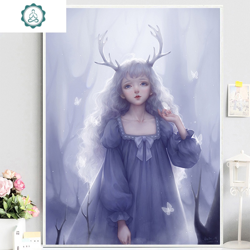 封后(fenghou)5d钻石画满钻小清新麋鹿少女孩贴钻十字绣钻石绣2020