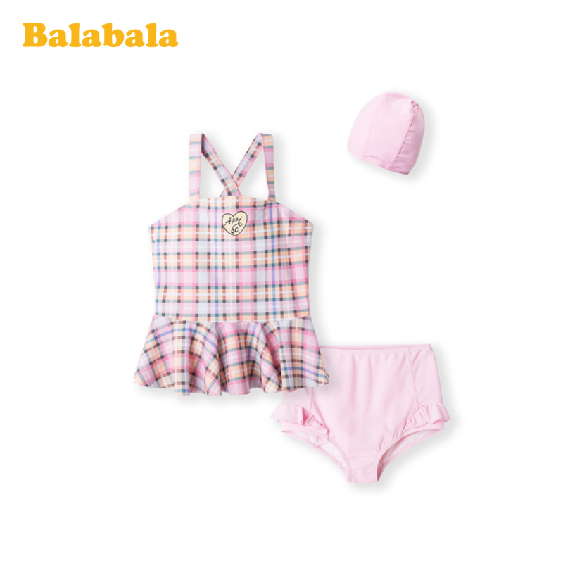 巴拉巴拉 Balabala 婴童泳装巴拉巴拉女童泳衣中大童公主裙式分体泳装泳帽经典格纹中大童甜美 价格图片品牌报价 苏宁易购巴拉巴拉官方旗舰店