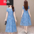 YIBUSHENG兰色碎花连衣裙女2024新款季薄款遮肚显瘦中年减龄气质妈妈裙新 4XL 216#蓝色