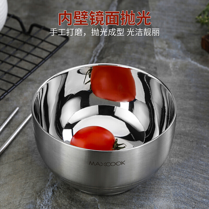 美厨(maxcook)304不锈钢碗 汤碗双层隔热餐具面碗13CM MCWA601