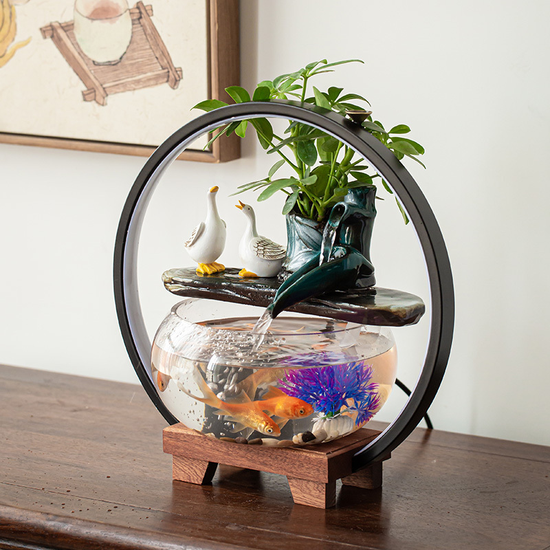 创意玻璃金鱼缸客厅桌面循环流水摆件小型家用招财鱼缸迷你养鱼盆