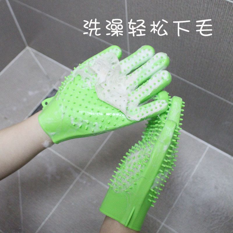 [绿色单只]左右手通用 给猫咪狗狗毛去浮毛防抓咬宠物用品梳毛刷洗澡撸猫神器手套清洁器