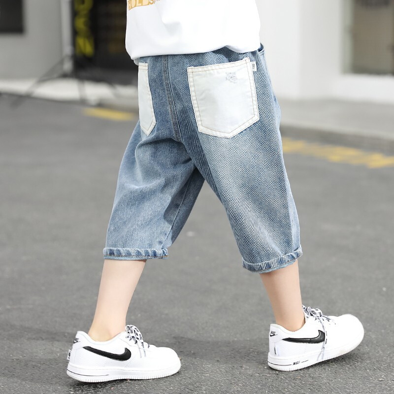 乌鹿童装男童裤子七分牛仔裤外穿休闲裤2021夏季新款马裤中大儿童宽松