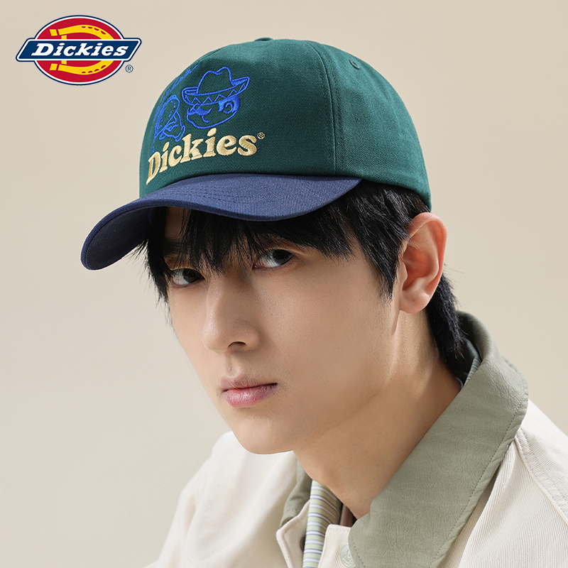 Dickies刺绣棒球帽男款2025新款春季嘻哈鸭舌帽软顶遮阳帽子 D244UL007 深蓝色