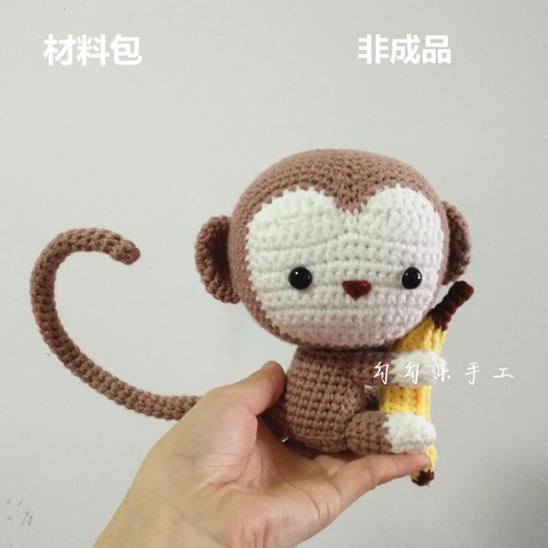 钩针编织毛线玩偶手工材料包小猴子抱香蕉视频教程生活日用创意家居驼棕色2只材料包(含工具)