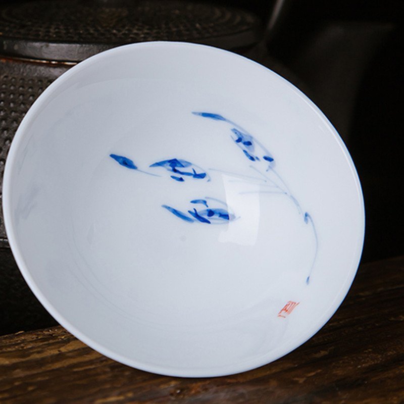 景德镇青花瓷小茶杯茶盏 手绘单杯薄胎普洱茶碗陶瓷茶杯品茗杯兰花安全包装