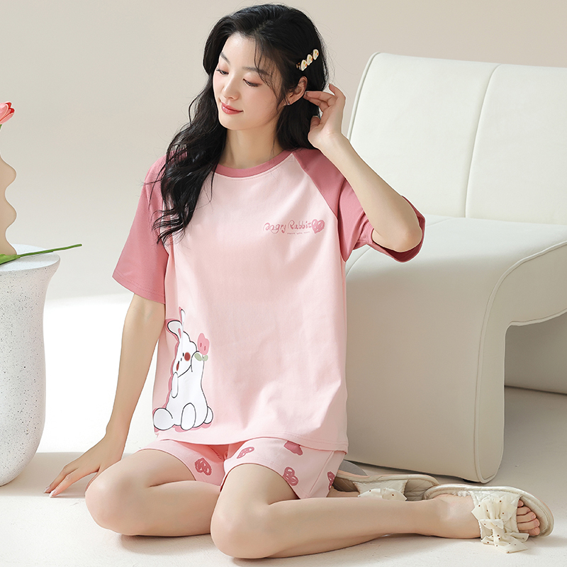 浪莎睡衣女士夏天冰丝绸凉感短袖短裤套装可爱大码夏季薄款家居服