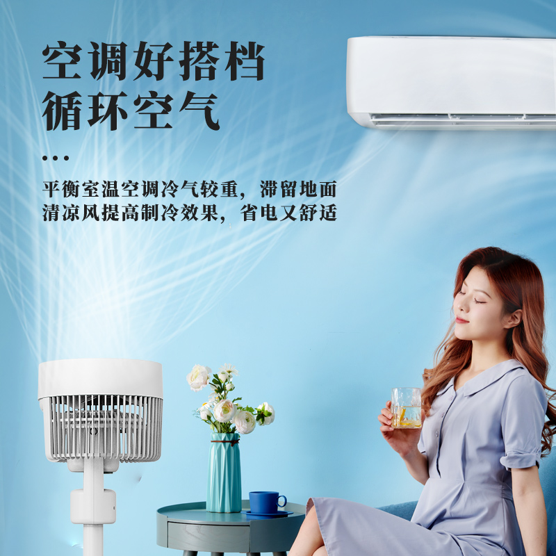 先锋电风扇小型立式空气循环扇落地风扇地台两用风扇落地扇 深蓝+浅蓝S12L-机械高清大图