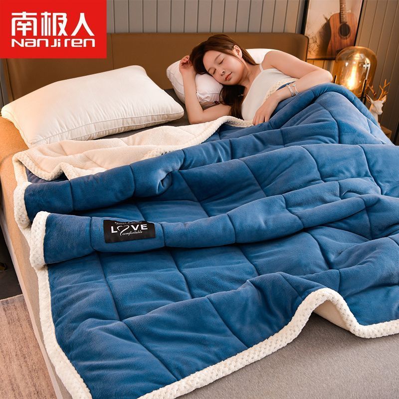毛毯被子三层加绒加厚保暖秋冬季牛奶绒珊瑚绒双人毛毯被子高清大图