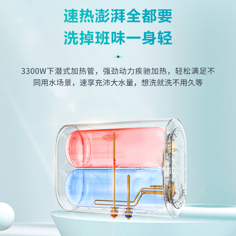 [新品]统帅(Leader)海尔出品电热水器扁桶双胆80升3300W速热纤薄机身一级能效升级镁棒免更换大屏数显 DH