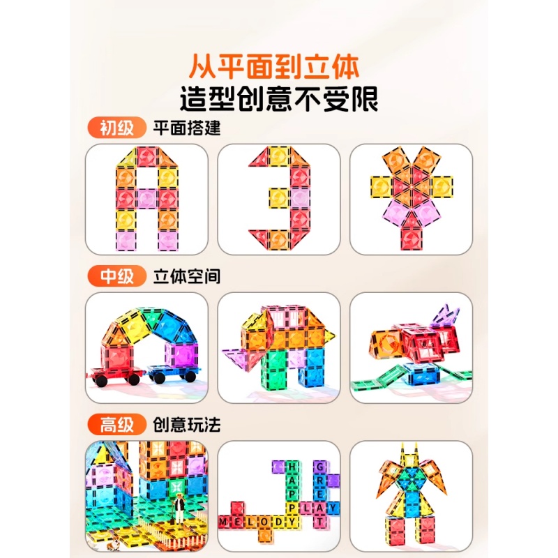 六一儿童节磁力片彩窗积木男女孩拼搭益智送礼物生日玩具强磁不塌高清大图
