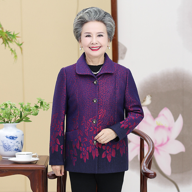 迪鲁奥（DILUAO)高端轻奢中老年人秋装女奶奶装春秋老太太妈妈外套婆婆翻领上衣老人衣服80_14 3XL(建议125-140斤) 深紫色(单件上衣)