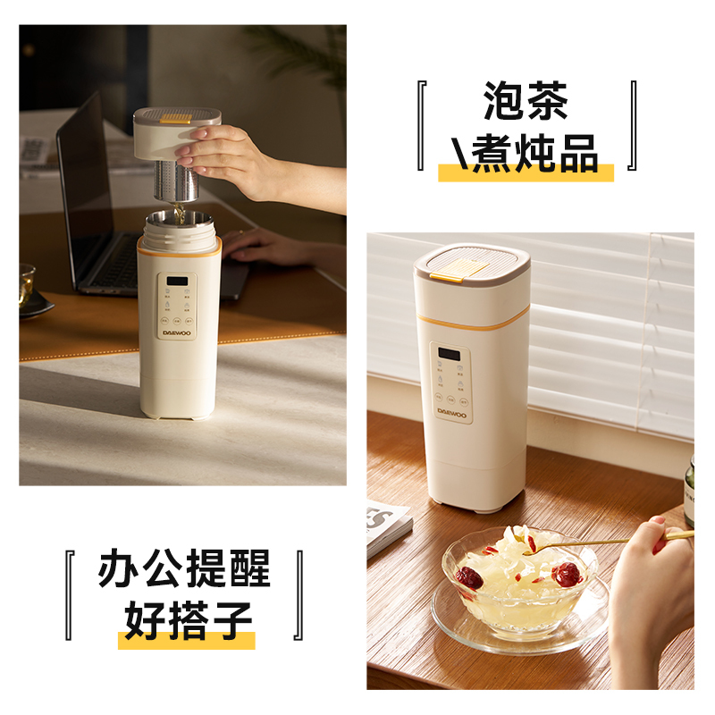 大宇(DAEWOO)便携式烧水壶 电热加热水杯旅行热水壶旅游电水壶保温杯恒温婴儿煮茶泡奶电炖杯316不锈钢杯 小方壶D9